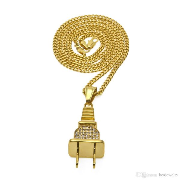 hip hop rock punk rhinestone plug pendant necklace for men women socket electrical plugs shape rhinestone for gifts, Silver
hip hop rock punk rhinestone plug pendant necklace for men women socket electrical plugs shape rhinestone for gifts, Silver