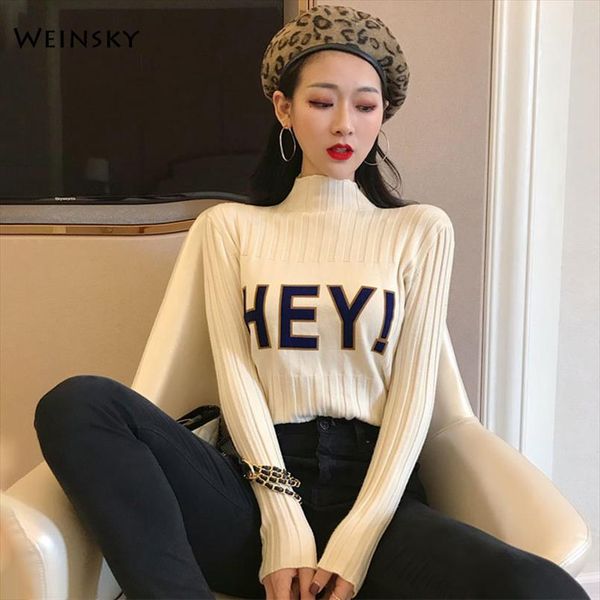 women knitted jumper sweater and pullovers korean fashion casual style turtleneck sweater winter and autumn 2019 new letter, White;black
women knitted jumper sweater and pullovers korean fashion casual style turtleneck sweater winter and autumn 2019 new letter, White;black