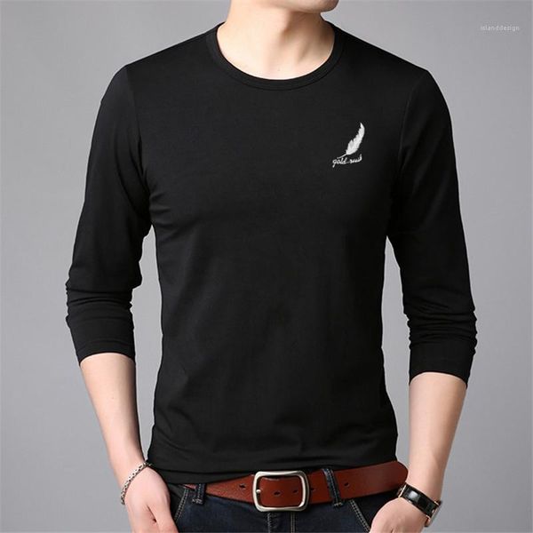 long sleeve o neck men designer tshirts male teenager letters and feather casual tees regular length, White;black
long sleeve o neck men designer tshirts male teenager letters and feather casual tees regular length, White;black