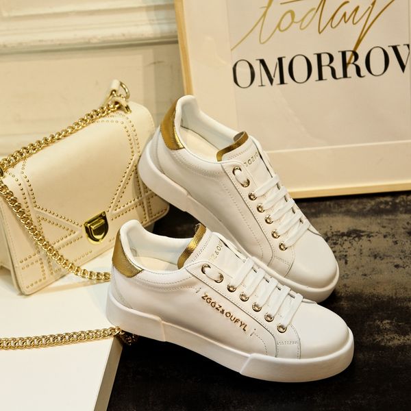 genuine leather lace up shoes couple trainers platform large size gold patchwork casual sneaker women, Black
genuine leather lace up shoes couple trainers platform large size gold patchwork casual sneaker women, Black