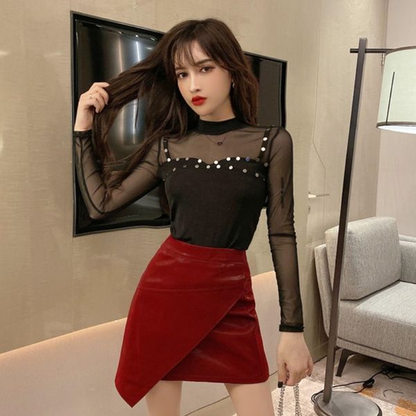women dressises 2020 autumn new fashion heavy industry rivet hollow perspective mesh lace stitching long-sleeved t-shirt womens fashion, White
women dressises 2020 autumn new fashion heavy industry rivet hollow perspective mesh lace stitching long-sleeved t-shirt womens fashion, White