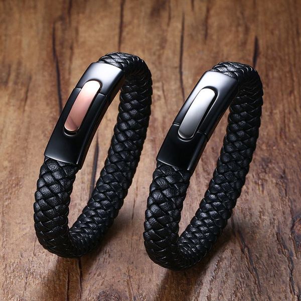 modyle new classic men leather bracelet simple rose gold stainless steel button neutral accessories hand-woven jewelry gifts, Black
modyle new classic men leather bracelet simple rose gold stainless steel button neutral accessories hand-woven jewelry gifts, Black