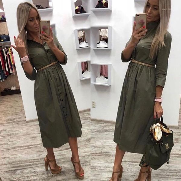dress summer solid knee dress women casual sashes a line party dress ladies button turn down collar ol style shirt, Black;gray
dress summer solid knee dress women casual sashes a line party dress ladies button turn down collar ol style shirt, Black;gray