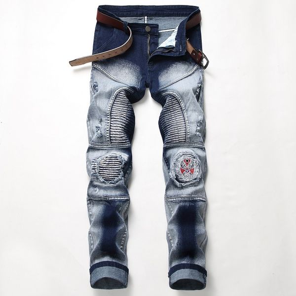 men's jeans men stretchy ripped skinny biker embroidery print destroyed hole taped slim fit denim scratched jean, Blue
men's jeans men stretchy ripped skinny biker embroidery print destroyed hole taped slim fit denim scratched jean, Blue