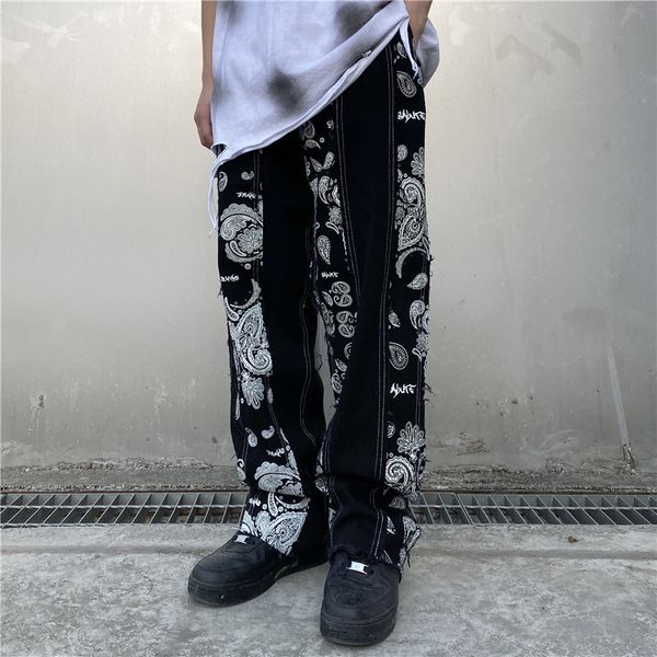 men's jeans men vintage pattern print straight trousers male ragged design streetwear hip hop denim pants, Blue
men's jeans men vintage pattern print straight trousers male ragged design streetwear hip hop denim pants, Blue