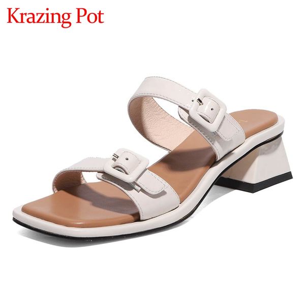 krazing pot classic colors peep toe med heel slip on brand shoes buckle decorations beauty lady dating summer sandals women l07, Black
krazing pot classic colors peep toe med heel slip on brand shoes buckle decorations beauty lady dating summer sandals women l07, Black