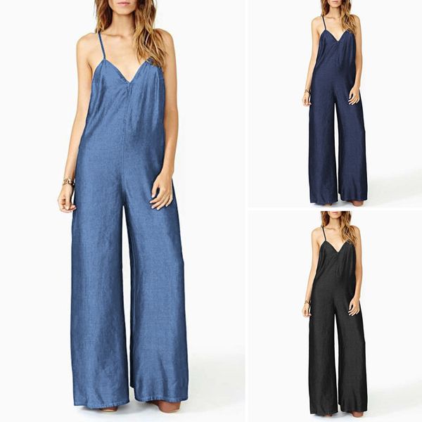 women's jumpsuits & rompers fashion sleeveless demin overalls casual wide leg pants vonda 2021 summer female v neck playsuits, Black;white
women's jumpsuits & rompers fashion sleeveless demin overalls casual wide leg pants vonda 2021 summer female v neck playsuits, Black;white