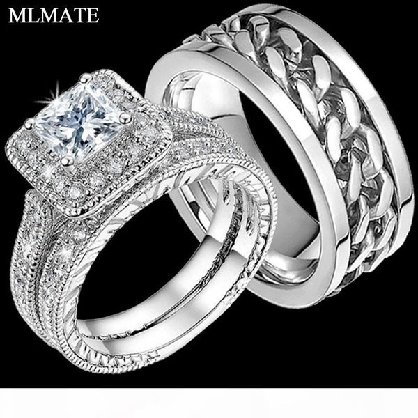 mens punk rock stainless steel chain spinner rings, womens princess cut cz matching engagement bridal wedding ring set, Silver
mens punk rock stainless steel chain spinner rings, womens princess cut cz matching engagement bridal wedding ring set, Silver