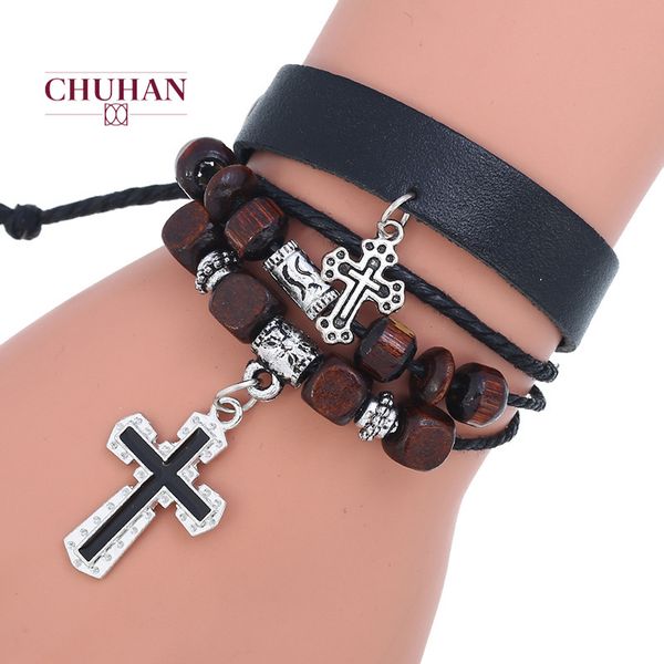 chuahan new fashion men women jewelry vintage leather bangles metal cross charm bracelet adjustable wax cord braceletv c139, Black
chuahan new fashion men women jewelry vintage leather bangles metal cross charm bracelet adjustable wax cord braceletv c139, Black