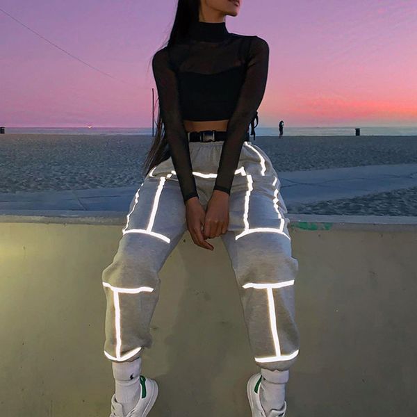 flash reflective streetwear long pants high waist female club clothes trousers, White;red
flash reflective streetwear long pants high waist female club clothes trousers, White;red