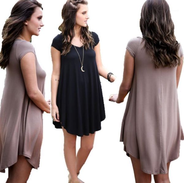 designer dresses fashion casual solid color crew neck ladies short sleeve dresses womens clothing plus size women, Black;gray
designer dresses fashion casual solid color crew neck ladies short sleeve dresses womens clothing plus size women, Black;gray