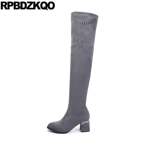 over the knee chunky shoes fashion gray long rhinestone suede slim thigh women boots tall high heel diamond sheepskin crystal, Black
over the knee chunky shoes fashion gray long rhinestone suede slim thigh women boots tall high heel diamond sheepskin crystal, Black