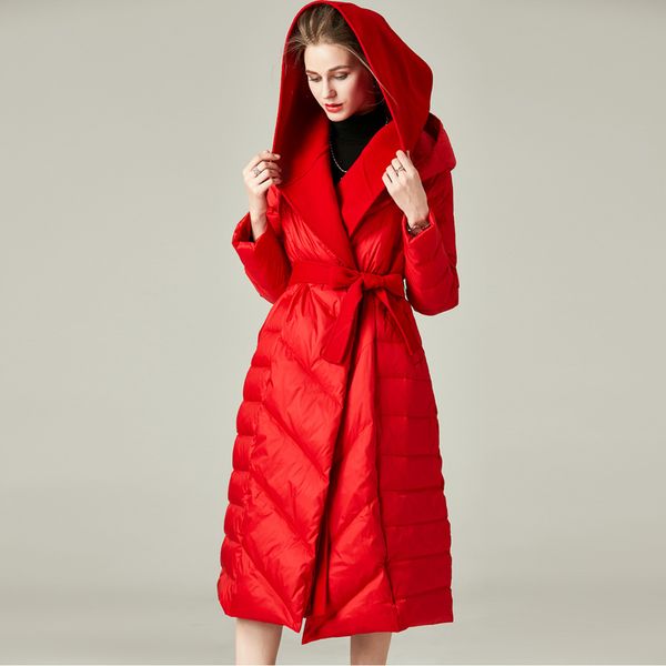 women's winter runway down coats hooded collar cashmere patchwork fashion warm parkas sash belt thick long overcoat outerwear, Black
women's winter runway down coats hooded collar cashmere patchwork fashion warm parkas sash belt thick long overcoat outerwear, Black