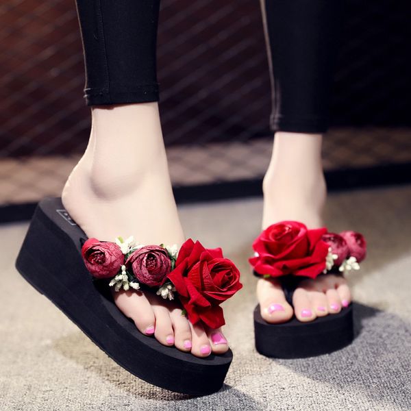 5cm high heel women's flip-flops summer flowers beach shoes fashion clip foot wedge heel platform cute sandals house slippers, Black
5cm high heel women's flip-flops summer flowers beach shoes fashion clip foot wedge heel platform cute sandals house slippers, Black