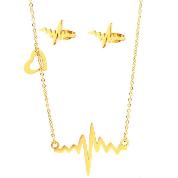 ecg pendant stainless steel necklace dubai titanium steel jewelry sets accessories gold color earring charm necklace gift, Silver
ecg pendant stainless steel necklace dubai titanium steel jewelry sets accessories gold color earring charm necklace gift, Silver