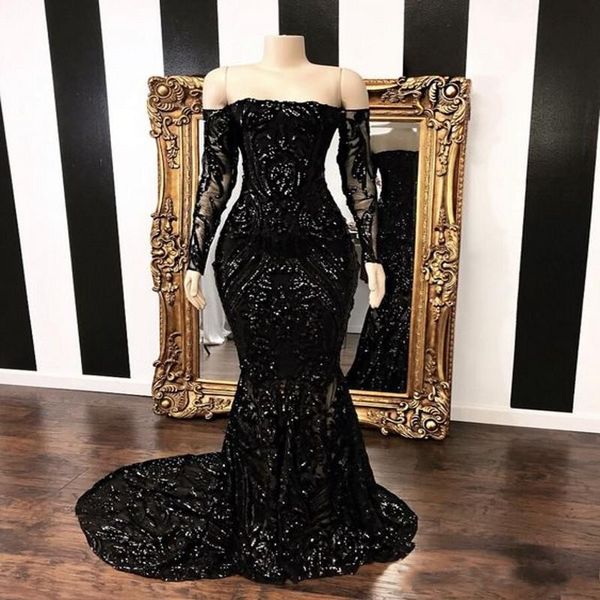 2020 Gorgeous Black Off The Shoulder Mermaid Prom Party Dresses New Long Sleeve Sweep Strain Sequined Formal Evening Gowns
2020 Gorgeous Black Off The Shoulder Mermaid Prom Party Dresses New Long Sleeve Sweep Strain Sequined Formal Evening Gowns