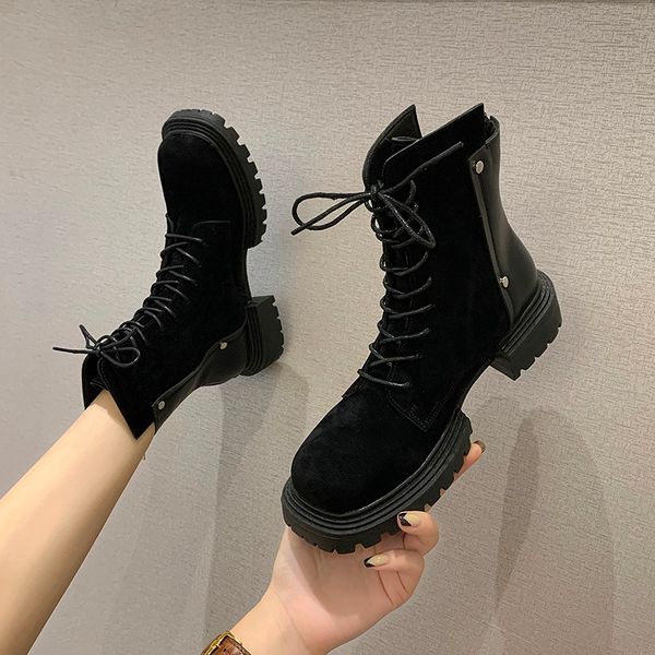flock&pu leather platform boots women rivets lace up zip riding booties thicken round toe winter botas solid color muffins shoes, Black
flock&pu leather platform boots women rivets lace up zip riding booties thicken round toe winter botas solid color muffins shoes, Black