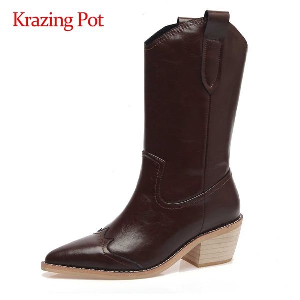 krazing pot new naturel leather streetwear british design pointed toe thick high heel slip on keep warm basic mid-calf boots l23, Black
krazing pot new naturel leather streetwear british design pointed toe thick high heel slip on keep warm basic mid-calf boots l23, Black