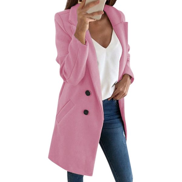 women's wool & blends women blend casual double breasted coat solid color lapel long button outwear fashion, Black
women's wool & blends women blend casual double breasted coat solid color lapel long button outwear fashion, Black