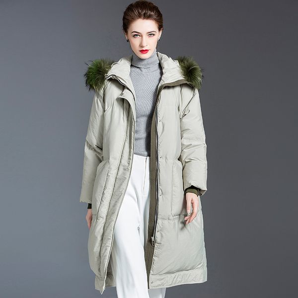 women's runway down coats hooded racoon fur collar long sleeves white duck down fashion overcoat winter thick parkas, Black
women's runway down coats hooded racoon fur collar long sleeves white duck down fashion overcoat winter thick parkas, Black