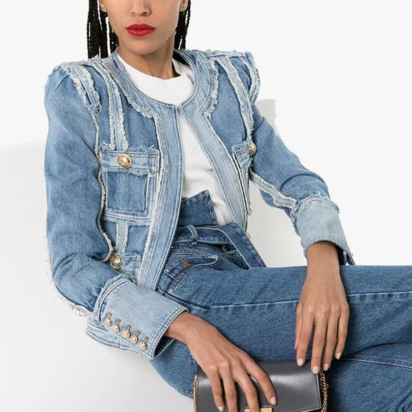 women's jackets excellent quality fashion 2021 designer stylish women lion buttons tassel fringed denim jacket, Black;brown
women's jackets excellent quality fashion 2021 designer stylish women lion buttons tassel fringed denim jacket, Black;brown