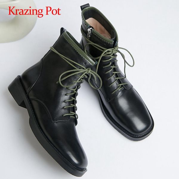 krazing pot western boots real leather mixed colors cross-tied round toe thick med heel zipper fashion keep warm ankle boots l42, Black
krazing pot western boots real leather mixed colors cross-tied round toe thick med heel zipper fashion keep warm ankle boots l42, Black