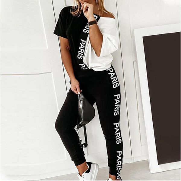 off shoulder tracksuit 2 piece set women letter print short sleeve t shirt outfits female summer sport jogger pant suits, White
off shoulder tracksuit 2 piece set women letter print short sleeve t shirt outfits female summer sport jogger pant suits, White