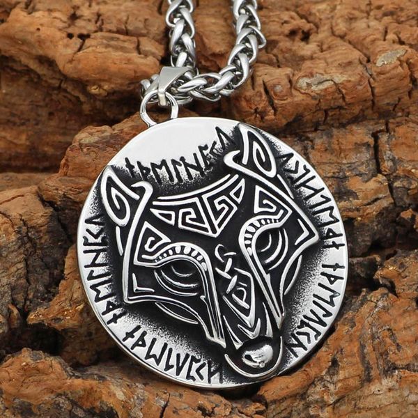 noridc viking wolf rune stainless steel necklace for men with valknut gift bag, Silver
noridc viking wolf rune stainless steel necklace for men with valknut gift bag, Silver