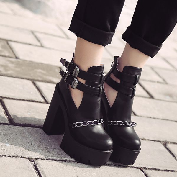 spring autumn fashion ankle for women high heels casual cut-outs buckle round toe chain thick heels platform shoes martin boots solid color, Black
spring autumn fashion ankle for women high heels casual cut-outs buckle round toe chain thick heels platform shoes martin boots solid color, Black