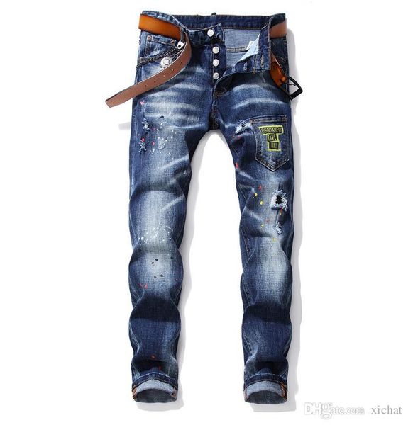 unique mens painted ripped slim fit retro blue jeans fashion designer panelled washed motocycle denim pants hip hop trousers 1028
unique mens painted ripped slim fit retro blue jeans fashion designer panelled washed motocycle denim pants hip hop trousers 1028