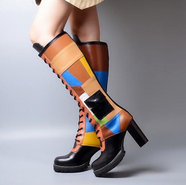 knee high chunky heel platform lace up boots colorful leather chunky heel knee lace up boots, Black
knee high chunky heel platform lace up boots colorful leather chunky heel knee lace up boots, Black