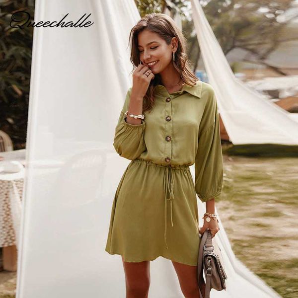 casual dresses s - xl army green shirt dress summer 2021 women buttons drawstring waist loose 3/4 sleeve blouse midi vestido, Black;gray
casual dresses s - xl army green shirt dress summer 2021 women buttons drawstring waist loose 3/4 sleeve blouse midi vestido, Black;gray