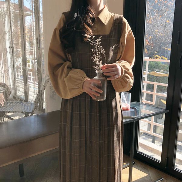 sannian women two piece set lapel single breasted puff sleeve shirt + plaid high waist vest pleated dresses women clothes sets, Gray
sannian women two piece set lapel single breasted puff sleeve shirt + plaid high waist vest pleated dresses women clothes sets, Gray
