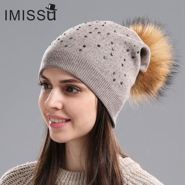 imissu brand new women's winter hats knitted wool skullies casual beanie with real raccoon fur pompom solid colors bonnet femme, Blue;gray 
imissu brand new women's winter hats knitted wool skullies casual beanie with real raccoon fur pompom solid colors bonnet femme, Blue;gray