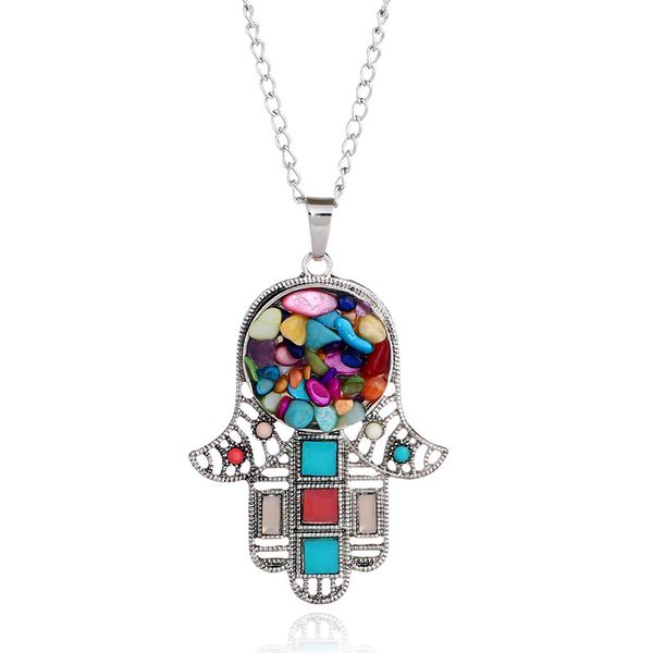 europe and the united states new jewelry retro palm pendant necklace simple fashion sweater chain, Silver
europe and the united states new jewelry retro palm pendant necklace simple fashion sweater chain, Silver