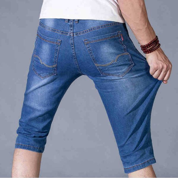 summer thin men's 7-point micro elastic denim jeans and jeanstrousers and jeansmen's pants comfortable breathable fashion jeans fa, Blue