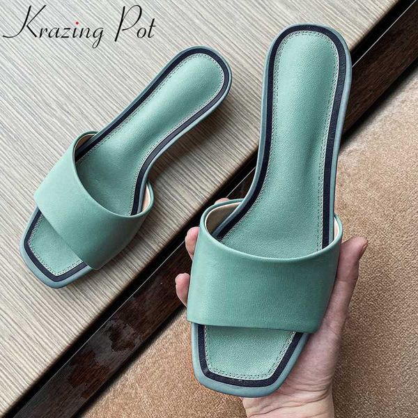 krazing pot summer natural leather peep toe med heel outside slipper simple solid young lady daily wear slip on shoes women l40, Black
krazing pot summer natural leather peep toe med heel outside slipper simple solid young lady daily wear slip on shoes women l40, Black