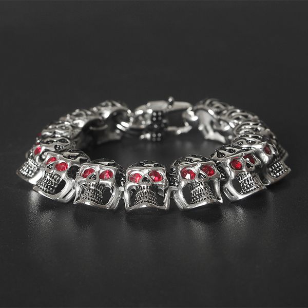 fashion bully red eye bracelet ghost head titanium steel jewelry retro gothic wind with red jewelry, Black 
fashion bully red eye bracelet ghost head titanium steel jewelry retro gothic wind with red jewelry, Black