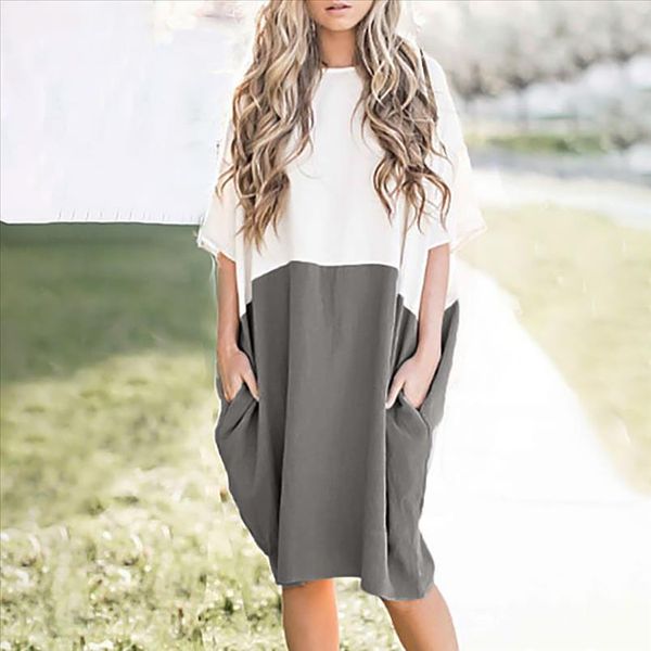 women new dress linen patchwork half sleeve solid button splice pocket dress fashion summer dresses robe femme designer clothes, Black;gray
women new dress linen patchwork half sleeve solid button splice pocket dress fashion summer dresses robe femme designer clothes, Black;gray