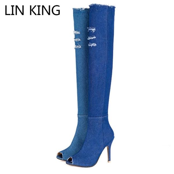 lin king thin heel women long boots denim over the knee high heel motorcycle boots zipper elastic open toe cowboy boot botas, Black
lin king thin heel women long boots denim over the knee high heel motorcycle boots zipper elastic open toe cowboy boot botas, Black