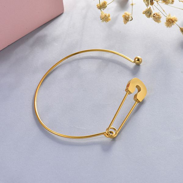 bangle peri'sbox gold color big safety pin bangles thin chain geometric for women titanium steel minimalist 2021 jewelry, Black 
bangle peri'sbox gold color big safety pin bangles thin chain geometric for women titanium steel minimalist 2021 jewelry, Black