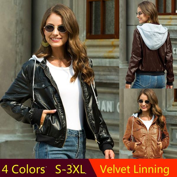 women's leather & faux jacket women hoodies gothic motorbike pu outerwear hat detachable hooded zipper waterproof ladies coat, Black
women's leather & faux jacket women hoodies gothic motorbike pu outerwear hat detachable hooded zipper waterproof ladies coat, Black