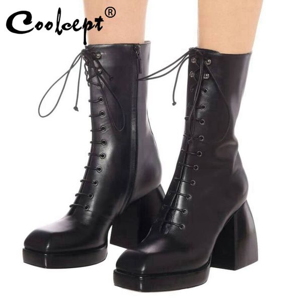 coolcept new women real leather half short boots square toe thick high heel zipper cross strap fashion 33-43footwear size, Black
coolcept new women real leather half short boots square toe thick high heel zipper cross strap fashion 33-43footwear size, Black
