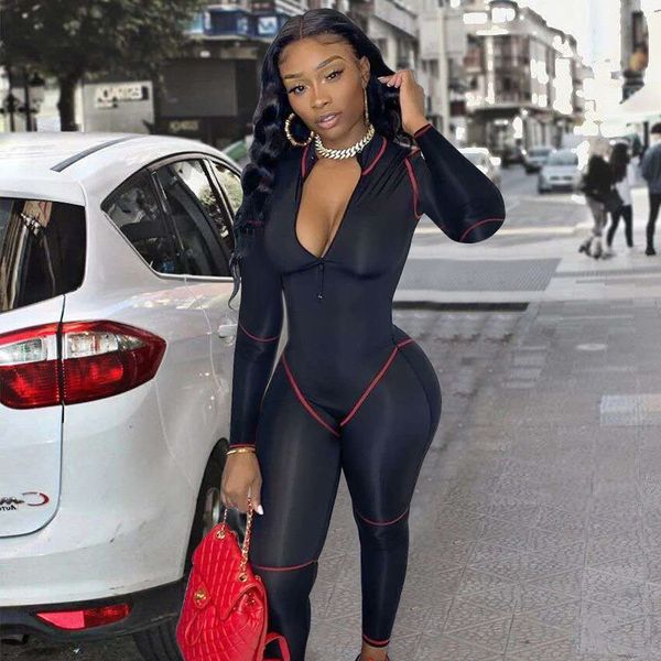 new womens casual fashion one piece contrast line stitching zipper slim fashion long pants skinny jumpsuit, Black;white
new womens casual fashion one piece contrast line stitching zipper slim fashion long pants skinny jumpsuit, Black;white