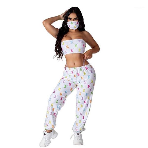 pants fashion dollar pattern suits with mask strapless crop long pants woman clothes womens two piece, White
pants fashion dollar pattern suits with mask strapless crop long pants woman clothes womens two piece, White