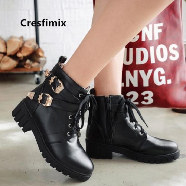 cresfimix women fashion comfortable black pu leather autumn lace boots lady winter white boots bottes b6093
cresfimix women fashion comfortable black pu leather autumn lace boots lady winter white boots bottes b6093