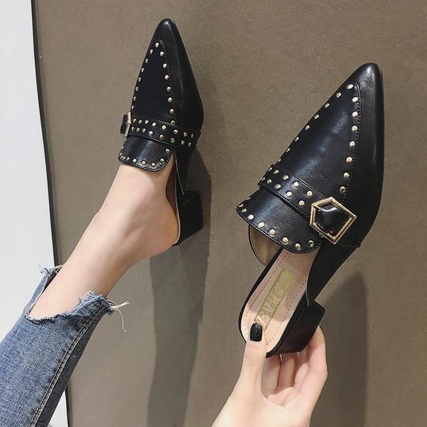 shoes mules for women 2020 med rivet cover toe ladies' slippers square heel pantofle block pointed new soft summer hoof heels, Black
shoes mules for women 2020 med rivet cover toe ladies' slippers square heel pantofle block pointed new soft summer hoof heels, Black