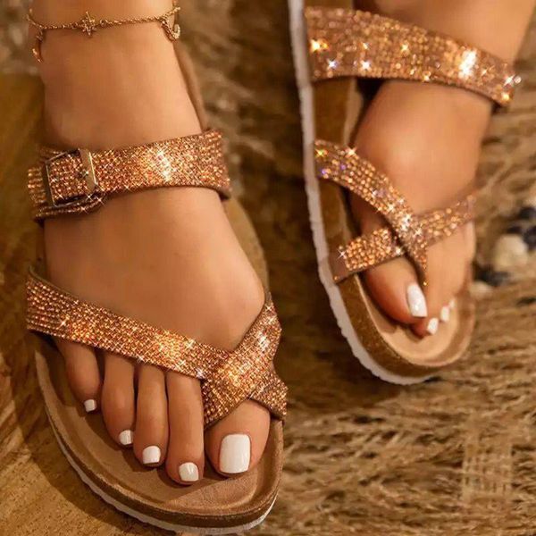 women's slipper with rhinestones flip-flop flat belt buckle women's summer footwear non-slip breathable flat beach flip flops, Black
women's slipper with rhinestones flip-flop flat belt buckle women's summer footwear non-slip breathable flat beach flip flops, Black