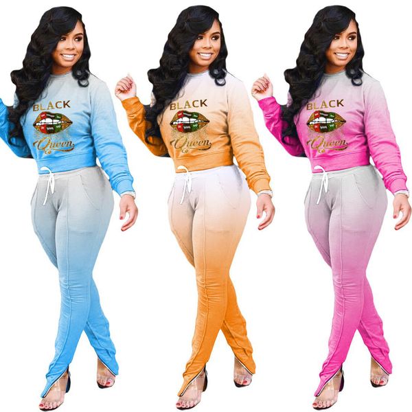 women tracksuit gradient colors lips letter printting designer long sleeve t shirt trousers two 2 piece set casual sports streetwear outfits, White
women tracksuit gradient colors lips letter printting designer long sleeve t shirt trousers two 2 piece set casual sports streetwear outfits, White