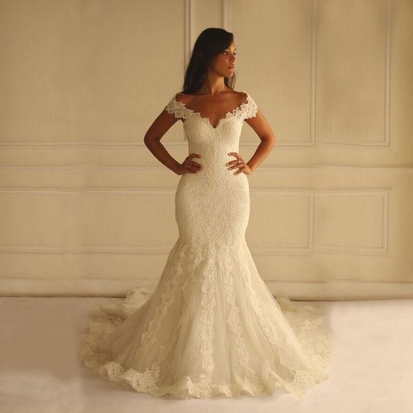 deep v back lace mermaid wedding dress new short sleeve plus size long bridal gowns princess custom made appliques romantic sweep train, White
deep v back lace mermaid wedding dress new short sleeve plus size long bridal gowns princess custom made appliques romantic sweep train, White